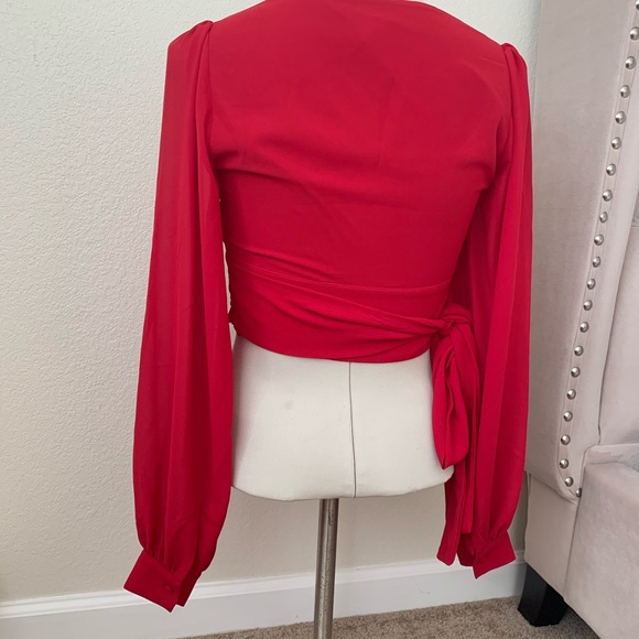 Wrap chiffon sleeve Red long sleeve Crop Top - Picture 3 of 3